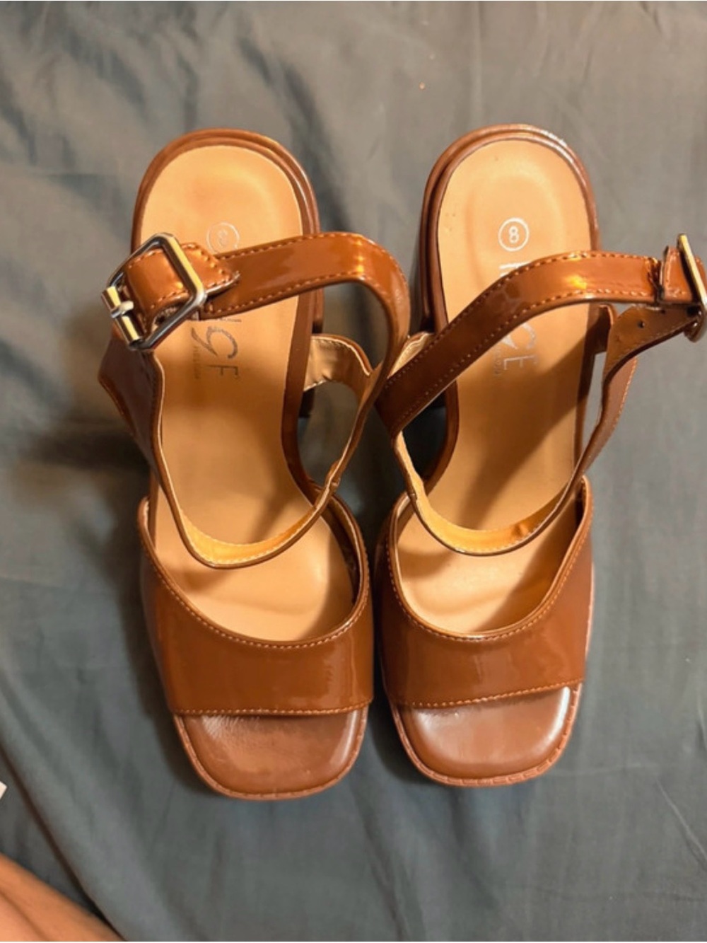 Rouge! Brown Patent Strappy Block Heel Sandals